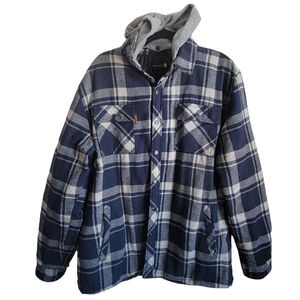 Men's Johnnie's Jeans Flannel Shirt Jacket Large Blue Gray Plaid